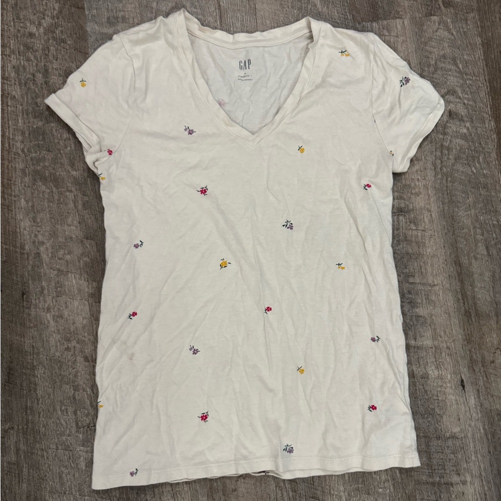 Gap Floral cream cottage core soft tee sz S